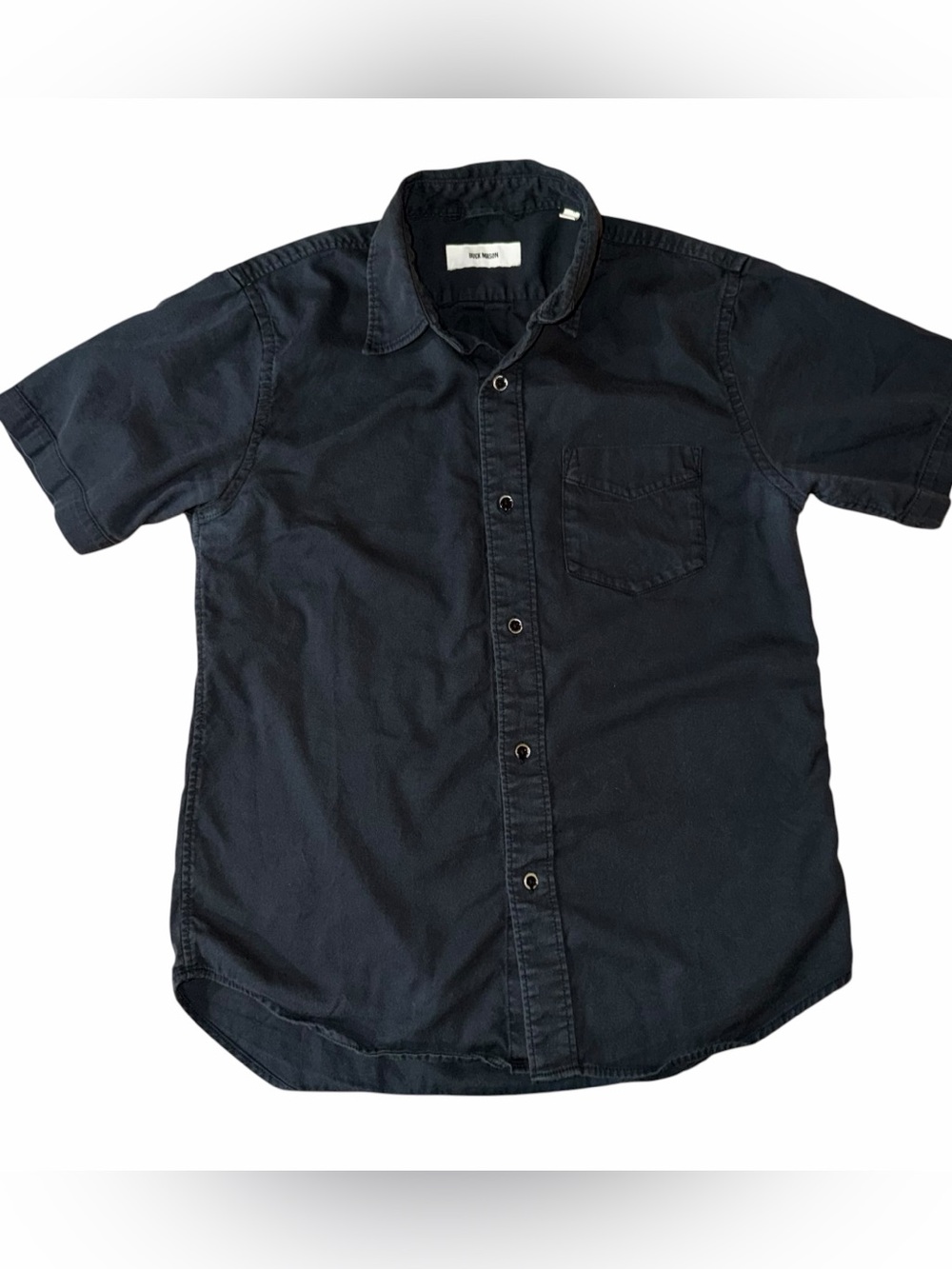 BUCK MASON Draped Twill S/S One Pocket Shirt Black Size Medium